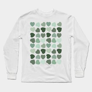 Sage Green Hearts Pattern Long Sleeve T-Shirt